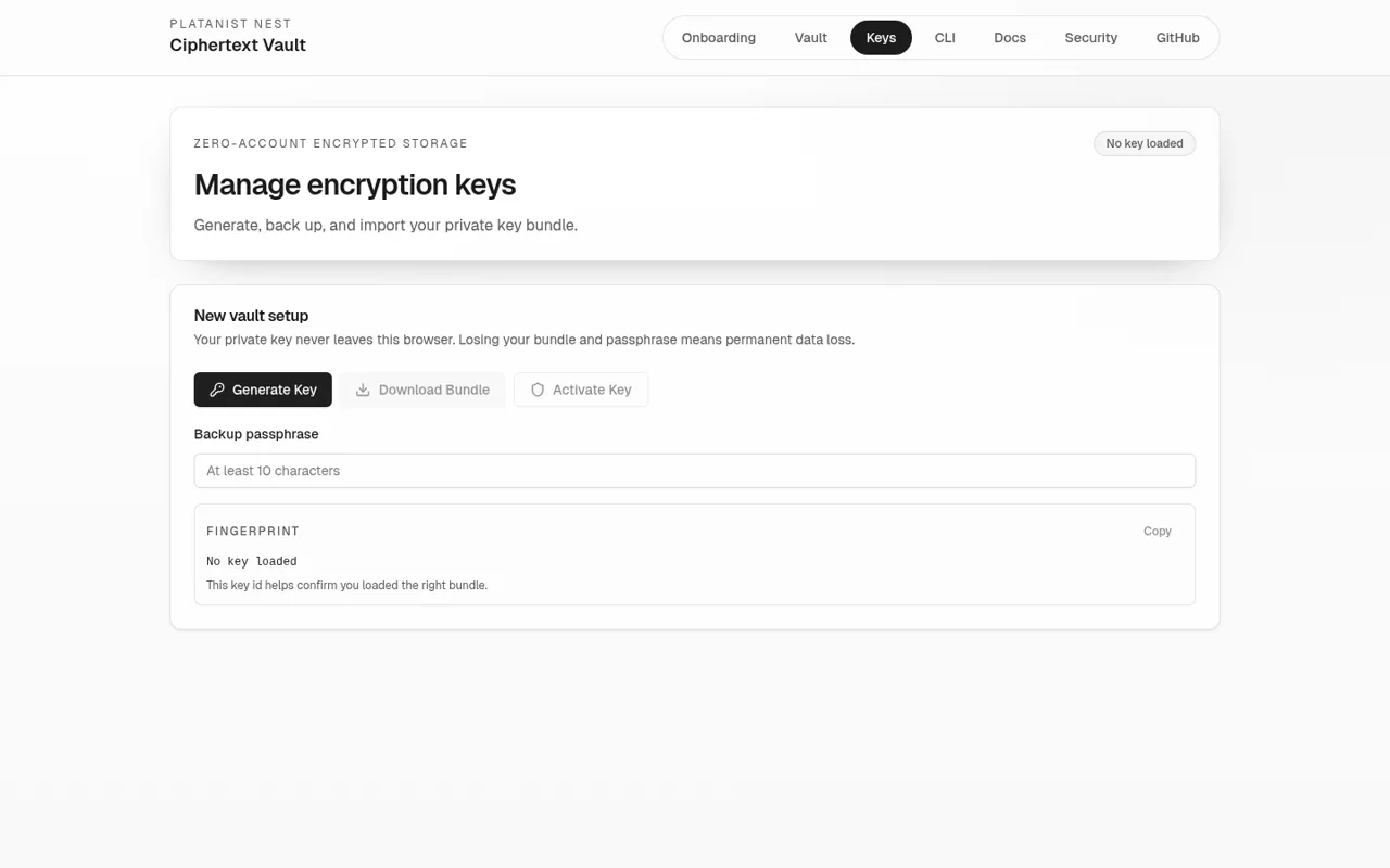Nest key-management screen